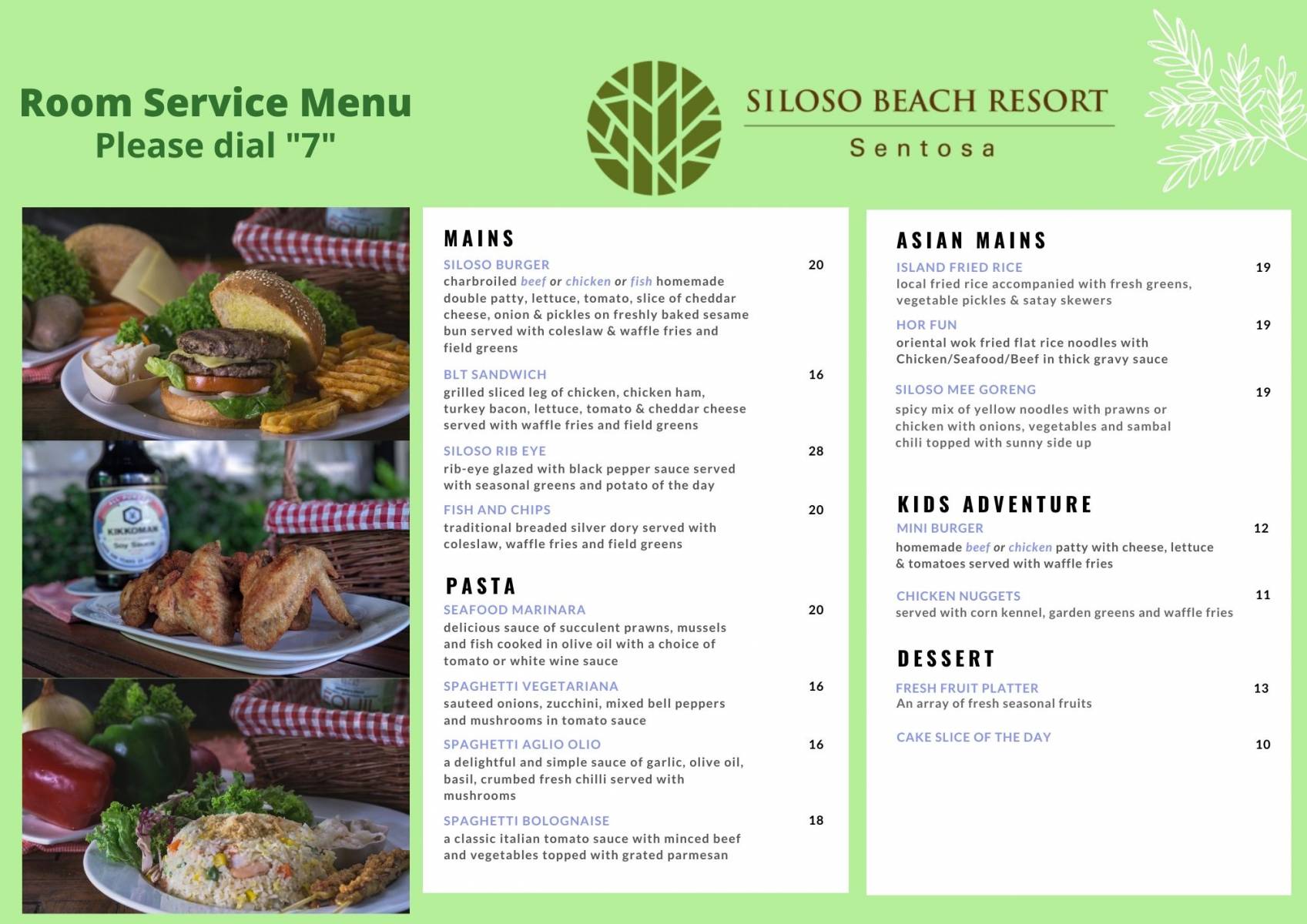 In Room Dining Menu Singapore Resort Siloso Beach Resort Sentosa On The Island Of Sentosa